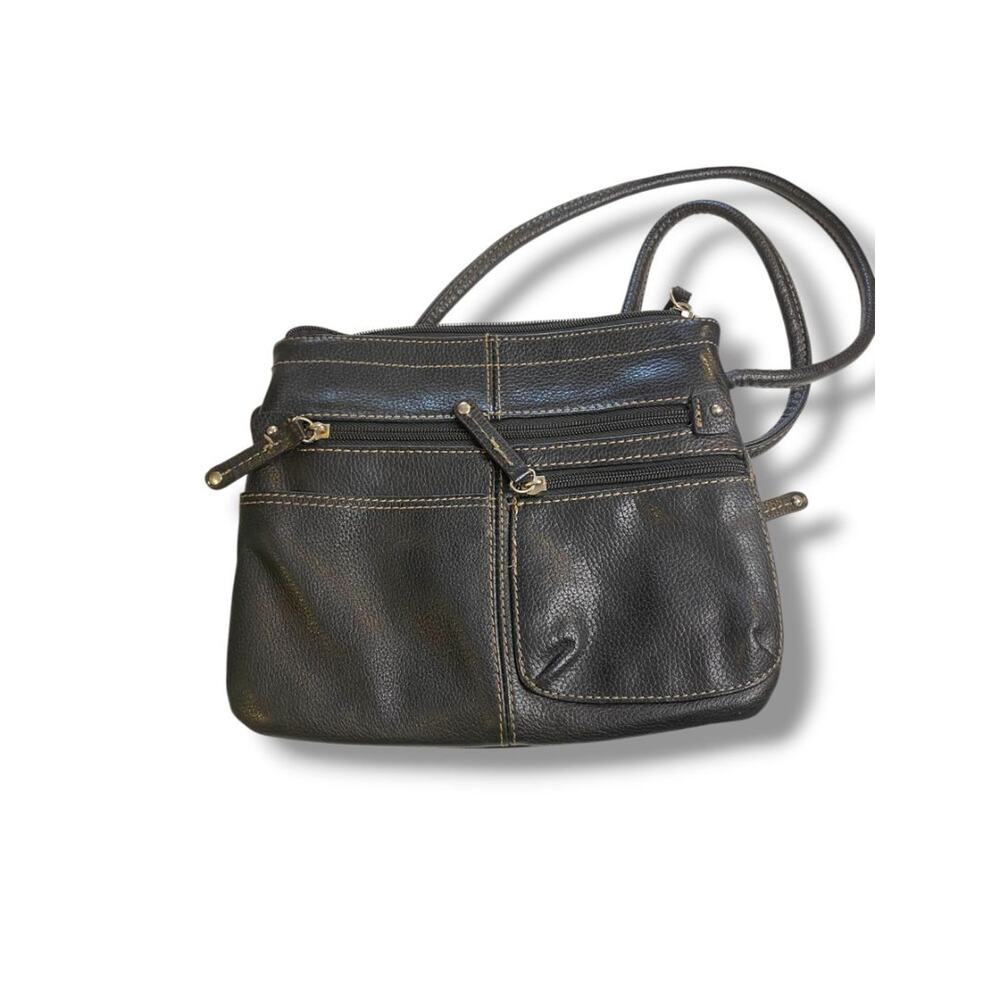 Tignanello Black Pebbled Leather Crossbody Bag Organizational Zip Wallet